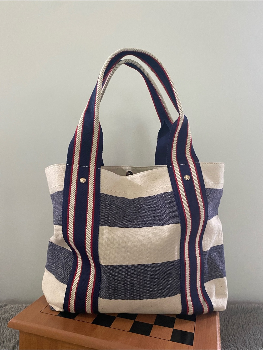 Tommy Hilfiger canvas tote bag weekender shopper stripe travel beach rugby large